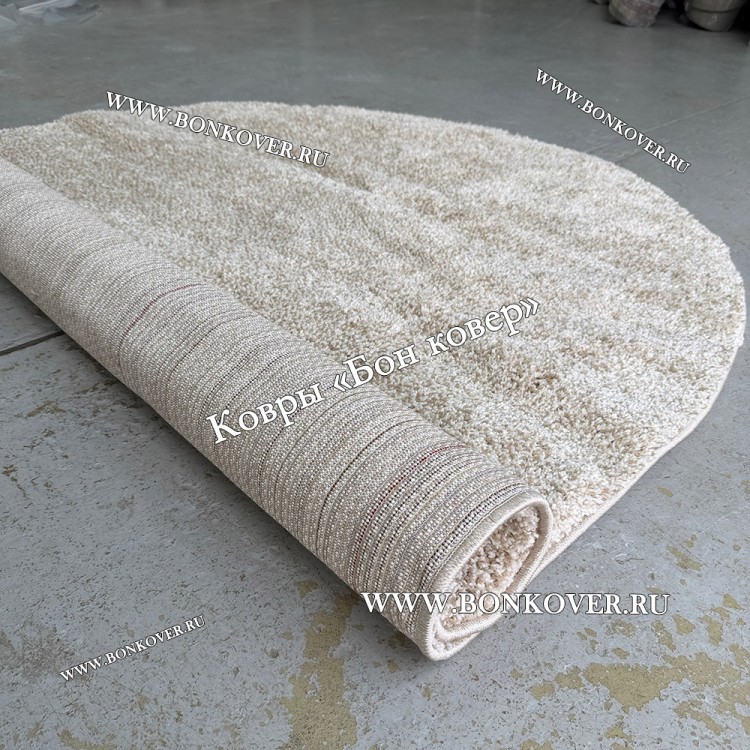 Бежевый с Белым Овальный Ковер С Длинным Ворсом